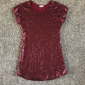 Womens Rosette Sequence Burgundy Mini Cocktail Evening Party Dress Size Medium